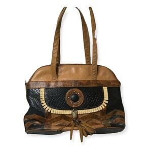 Famous RENAIS southwestern handbag multi color leather ostrich croc Boho